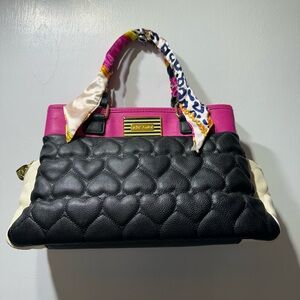 Betsey Johnson Black and Pink Quilted hand bag